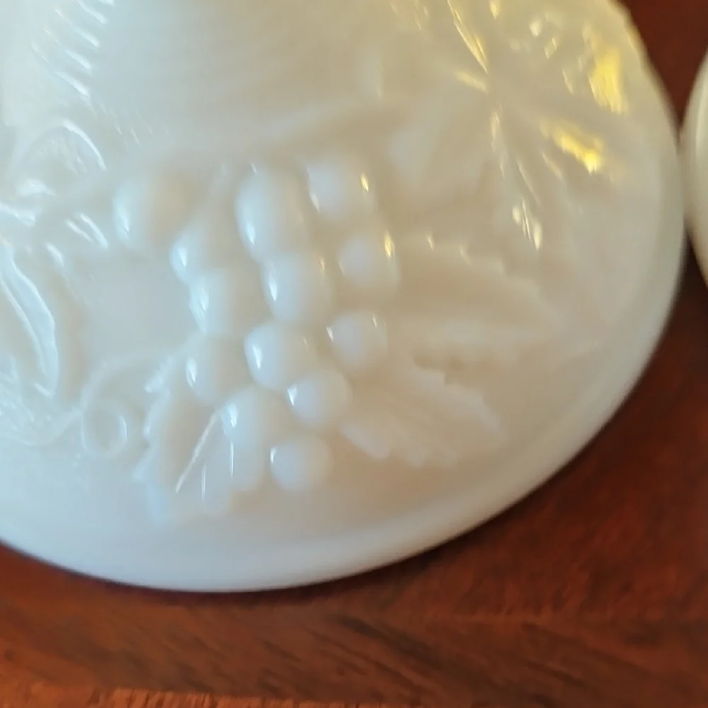VTG Imperial Glass Milk Glass Grape Taper Candlestick Holders Pair, Ring of Fire